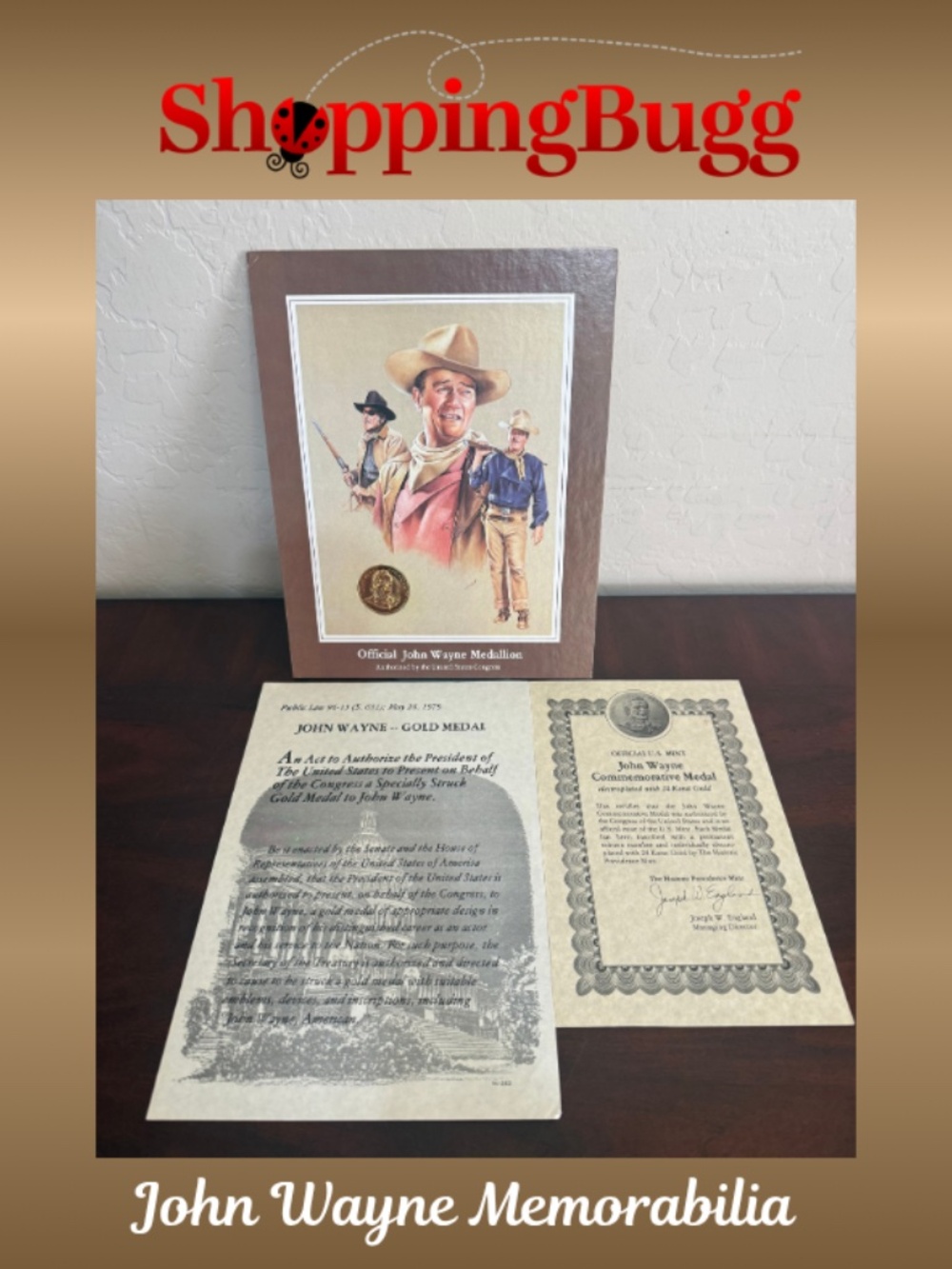 John Wayne Commemorative Medallion 24K Gold Electroplated US Mint Official Medal